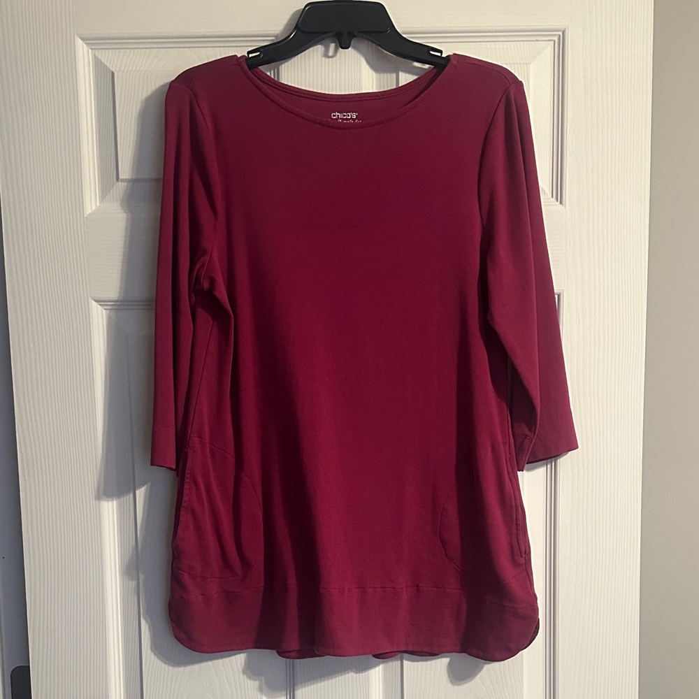 Chico's Women's Burgundy Long Sleeve Top
